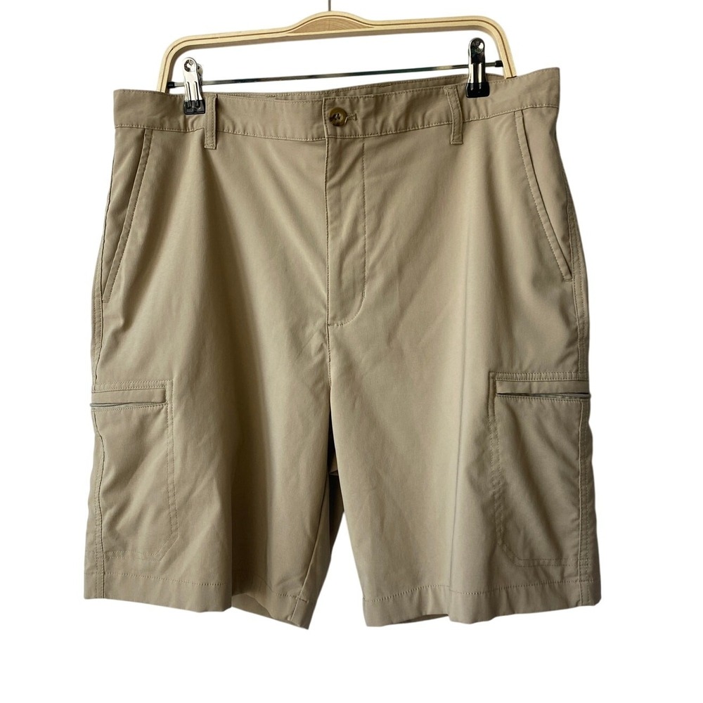 Chaps Performance Cargo Golf Shorts Men 36 Tan Flat Front Outdoor Pickleball